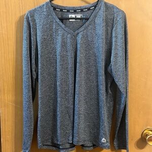 Reebok‎ Black Gray Striped V Neck Long Sleeve Pullover Shirt Size XL